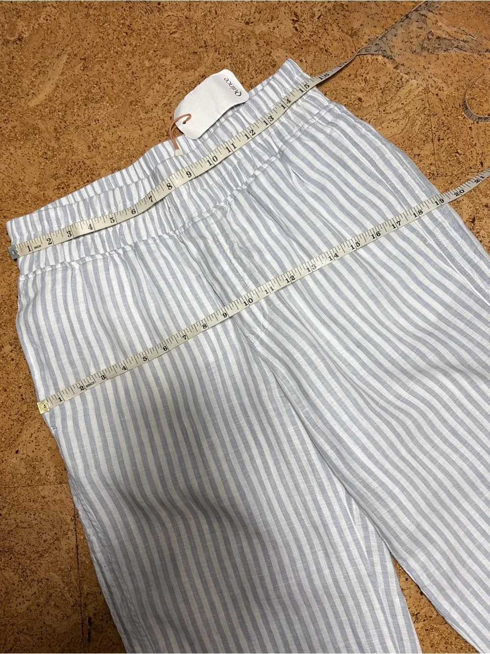 Quince 100% European Linen Wide Leg Pants NWT in Sky Blue Mariner Stripe Sz M